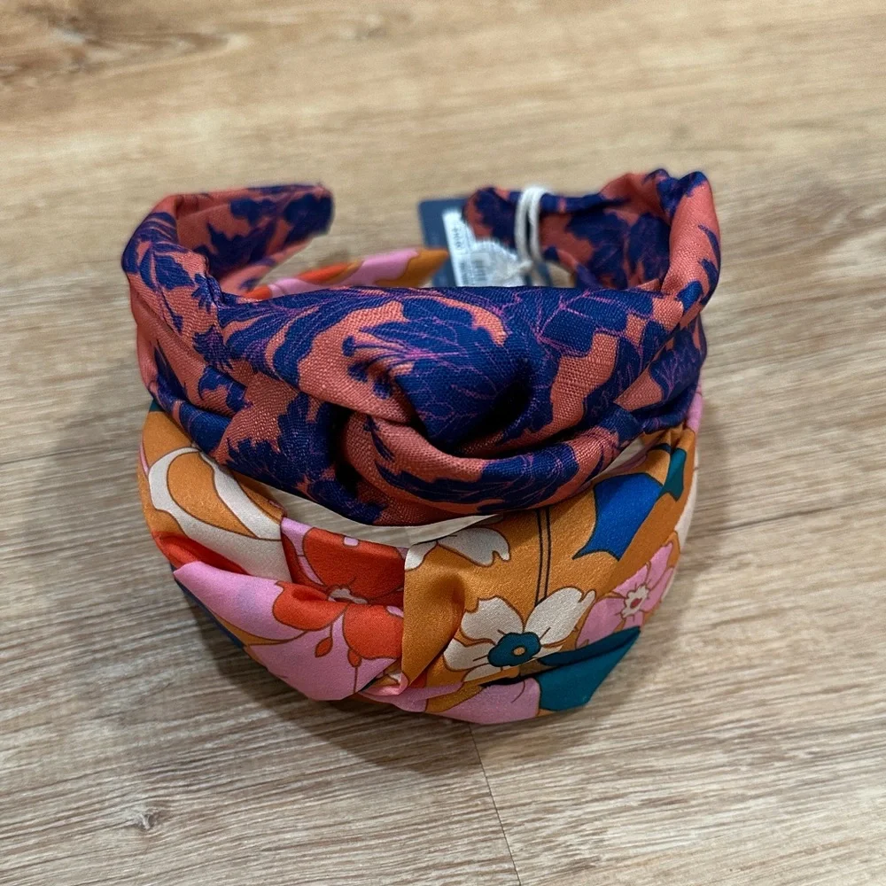Universal Thread Floral Twist Headbands - Pink and Orange